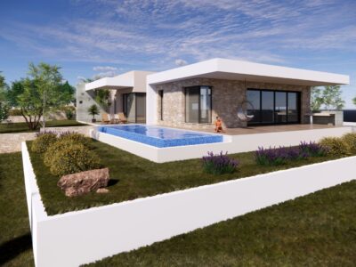Front view of contemporary 5 Bedroom Bungalow in Tala Paphos (render)