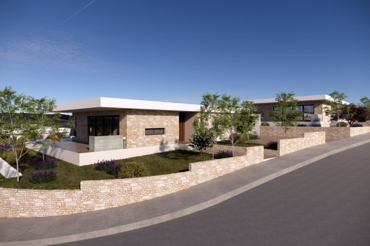 Street view of 5 Bedroom Bungalow development in Tala Paphos (render)