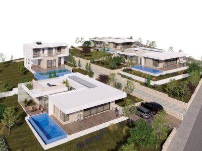 Aerial view of bungalow with private pool in Tala Paphos (render)