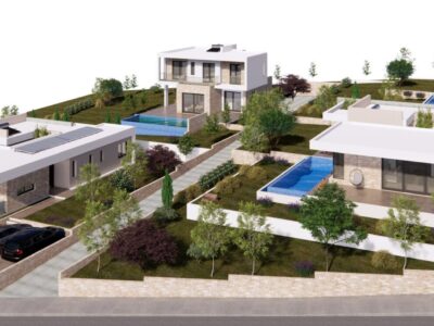 Aerial view of low-density bungalow development in Tala Paphos (render)