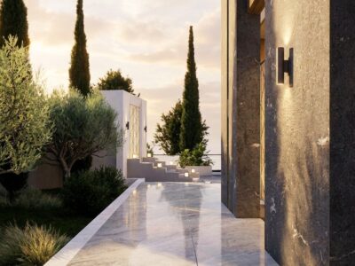 Render of landscaped garden pathway