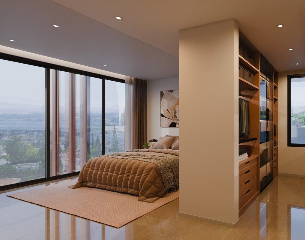 Render of bedroom with walk-in wardrobe