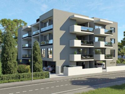Exterior render of modern apartment building in Paphos