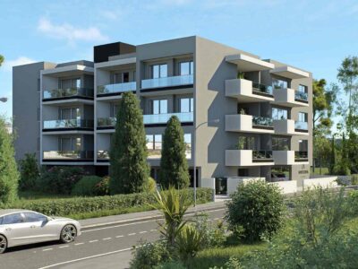 Exterior render of modern apartment building in Paphos