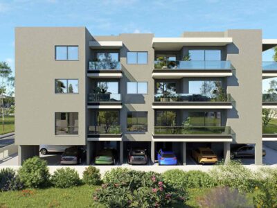 Exterior render of modern apartment building in Paphos