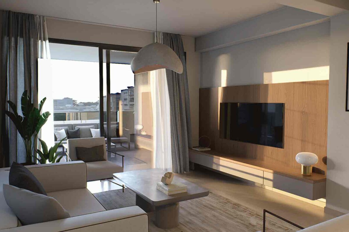 Living area render of 3 Bedroom Apartment in Paphos