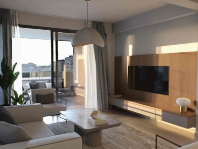 Living area render of 3 Bedroom Apartment in Paphos
