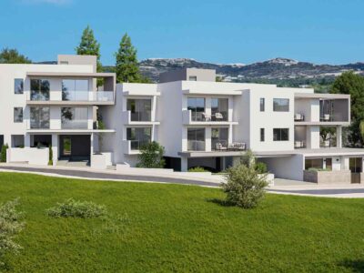 Render of contemporary apartment blocks in Mesogi Paphos