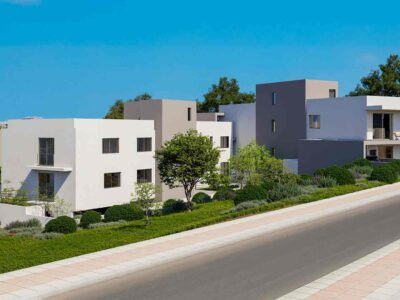 Render of the residential development from the street in Mesogi Paphos