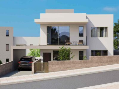 Render of the apartment building and parking area in Mesogi Paphos