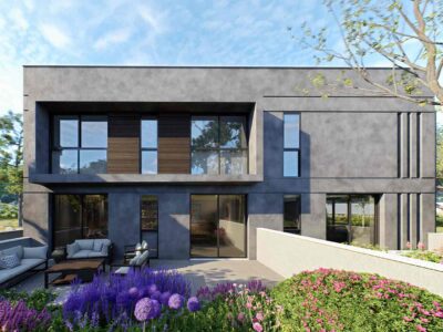 2 Bedroom Apartment in Prodromi Polis – rear exterior render with garden landscaping