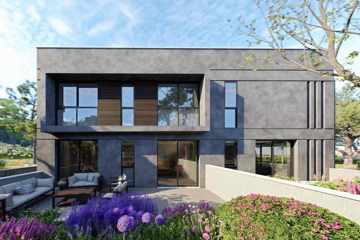 3 Bedroom Apartment in Prodromi Polis – rear exterior render with garden landscaping