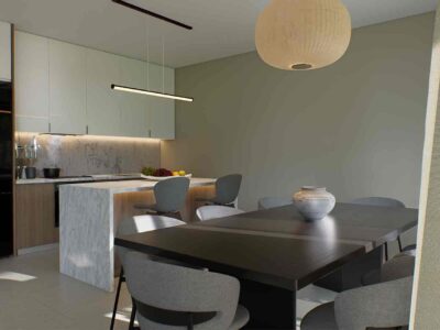 3 Bedroom Apartment in Prodromi Polis – interior render of the dining area and kitchen