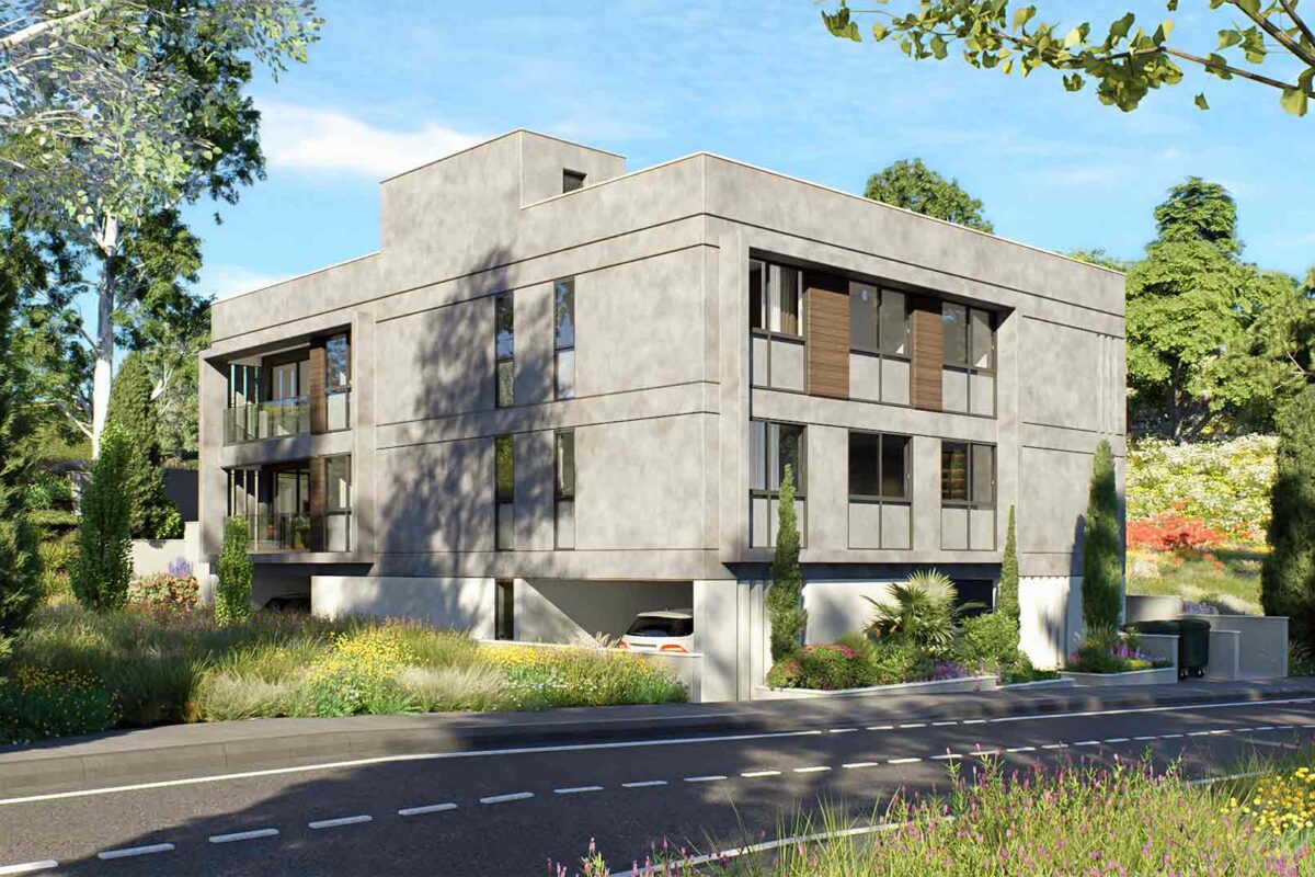 2 Bedroom Apartment in Prodromi Polis – exterior render with landscaped surroundings
