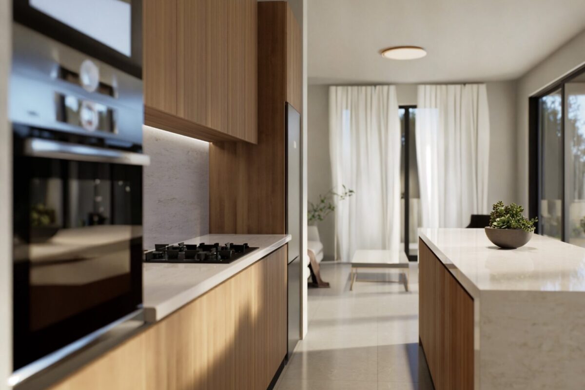 Modern open kitchen in a Chloraka villa, Paphos (render)