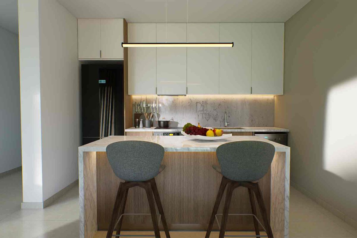 1 Bedroom Apartment in Prodromi Polis – interior render of the kitchen island