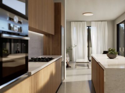 Modern open kitchen in a Chloraka villa, Paphos (render)