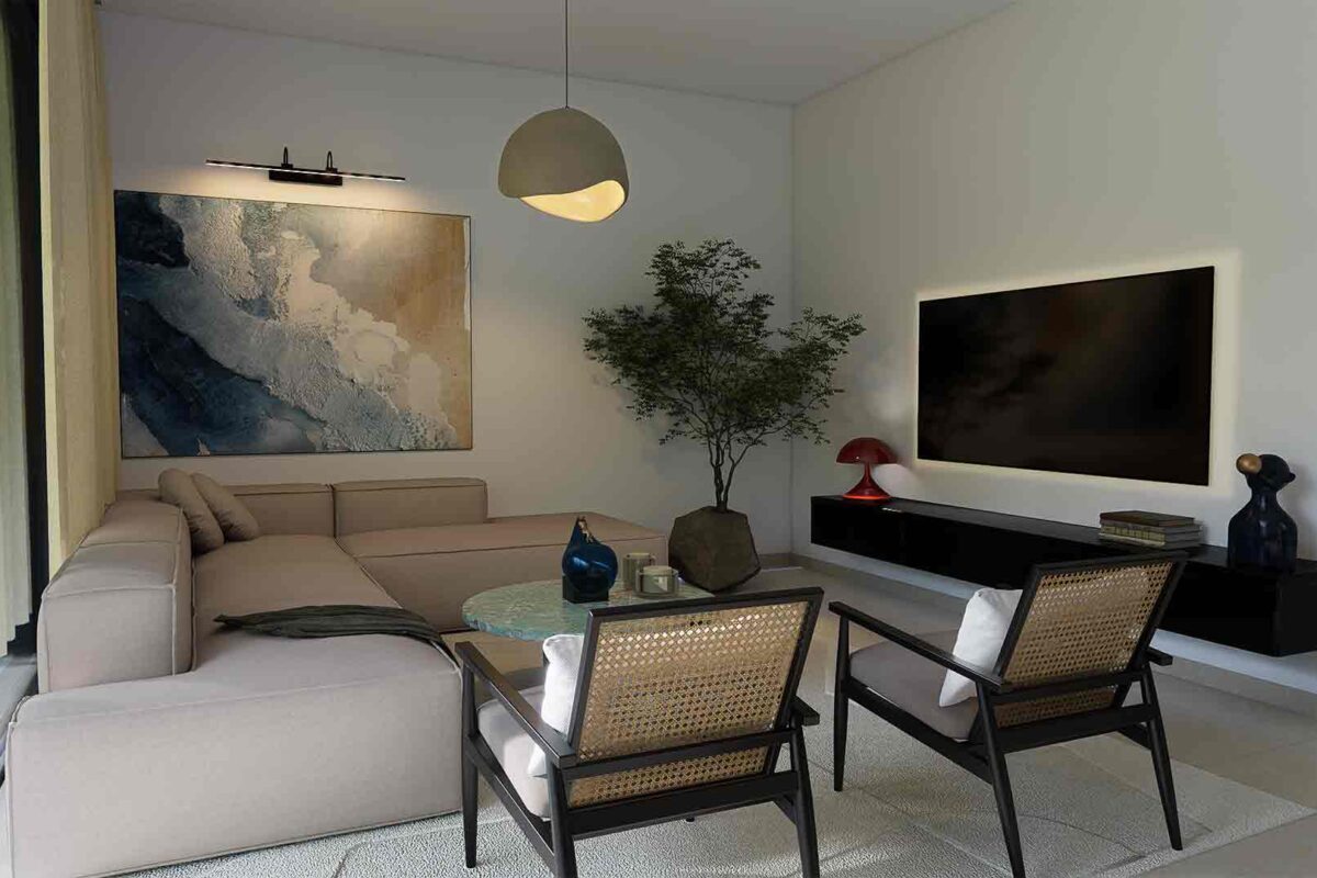 1 Bedroom Apartment in Prodromi Polis – interior render of the living area