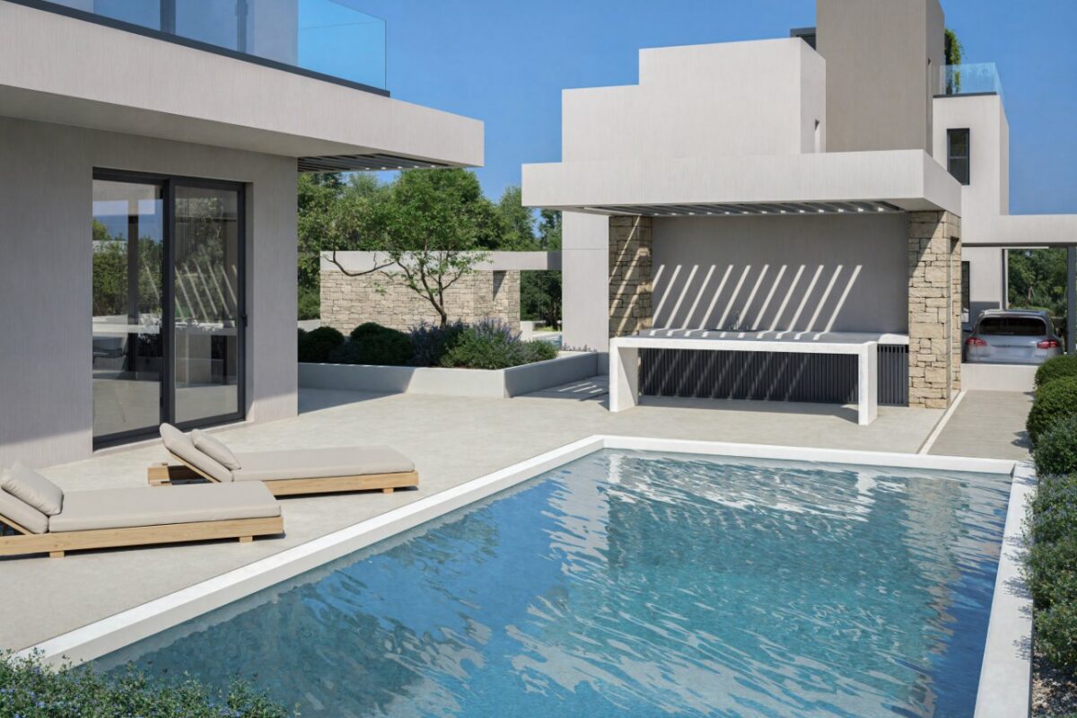 Private pool and outdoor BBQ terrace at a Paphos villa (render)