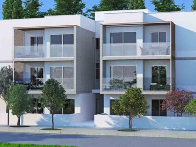 Render of the apartment building front elevation in Kato Paphos
