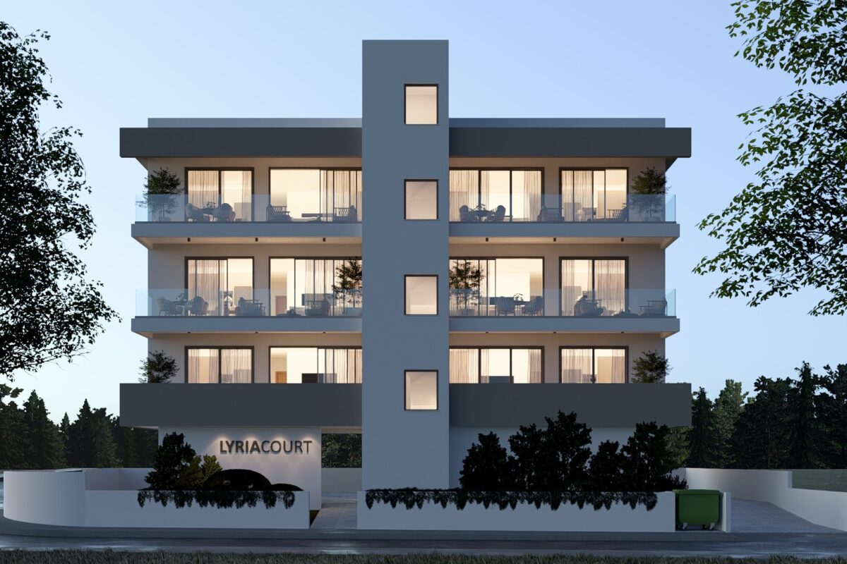 Render of a modern apartment building in Paphos