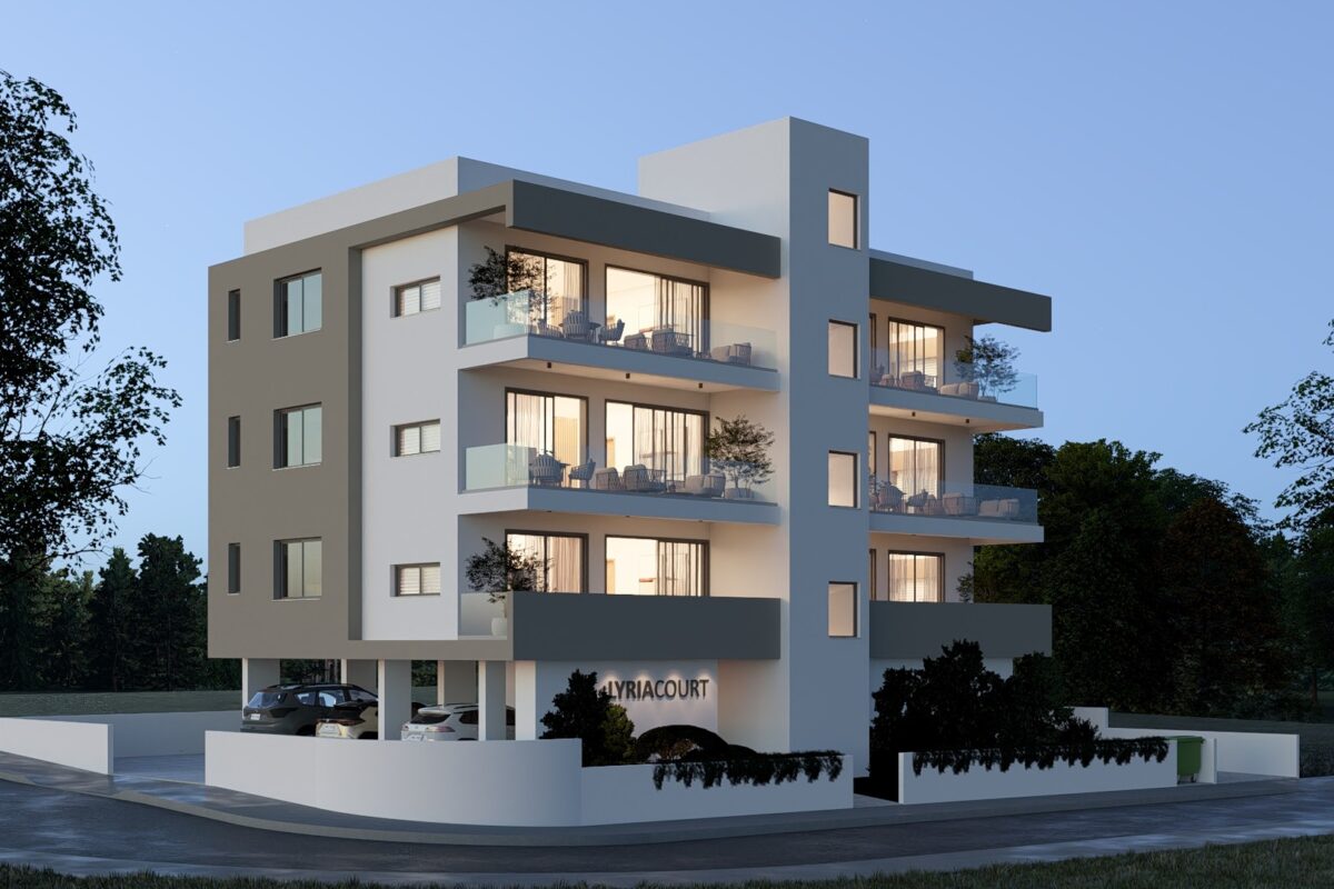 Render of a modern apartment building in Paphos