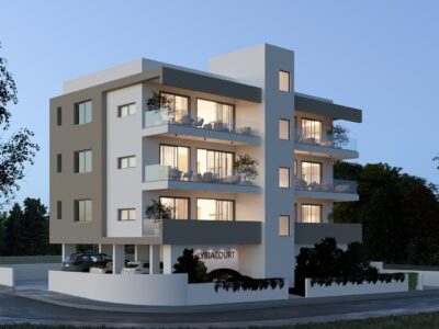 Render of a modern apartment building in Paphos