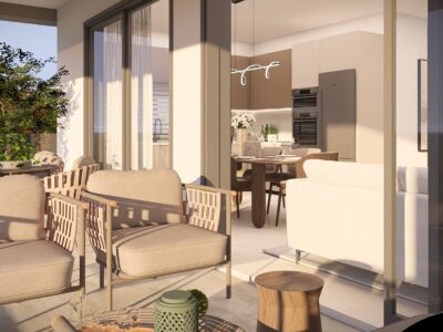 Render of a covered veranda of a 2 Bedroom Apartment in Paphos