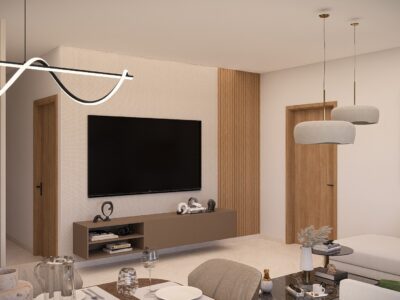 Render of a living room in a 2 Bedroom Apartment in Paphos