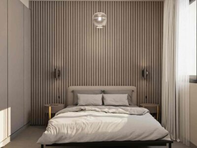 Render of bedroom interior in a modern Paphos apartment