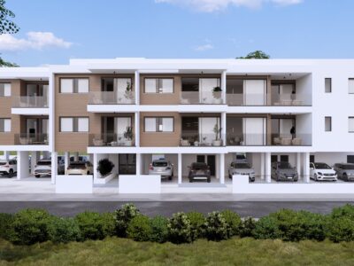Render of a modern apartment building in Geroskipou, Paphos