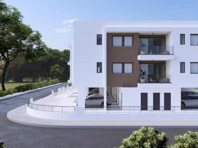 Render of a modern apartment building in Geroskipou, Paphos
