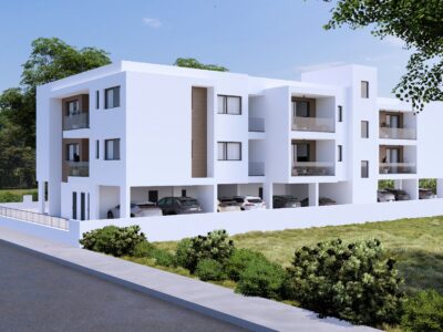 Render of a modern apartment building in Geroskipou, Paphos