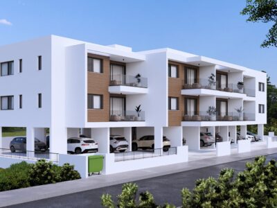 Render of a modern apartment building in Geroskipou, Paphos