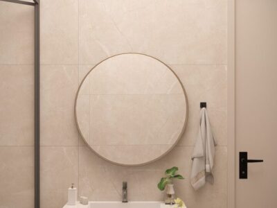 Render of a bathroom vanity in a 1 Bedroom Apartment in Geroskipou, Paphos