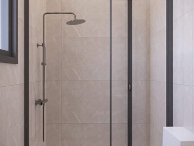 Render of a bathroom with walk in shower in a 2 Bedroom Apartment in Geroskipou, Paphos