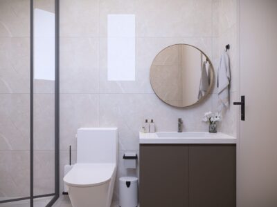 Render of a shower room in a 2 Bedroom Apartment in Geroskipou, Paphos
