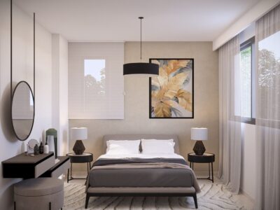 Render of a double bedroom in a 2 Bedroom Apartment in Geroskipou, Paphos
