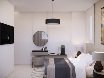 Render of a second bedroom in a 2 Bedroom Apartment in Geroskipou, Paphos