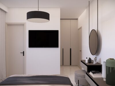 Render of a bedroom in a 2 Bedroom Apartment in Geroskipou, Paphos