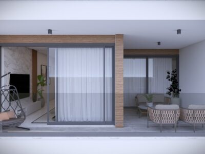 Render of a covered veranda of a 2 Bedroom Apartment in Geroskipou, Paphos