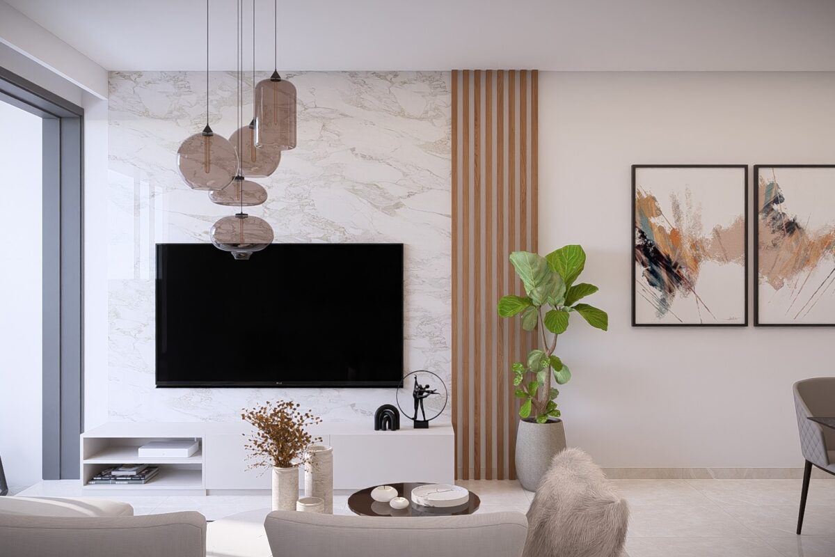 Render of a living room in a 2 Bedroom Apartment in Geroskipou, Paphos