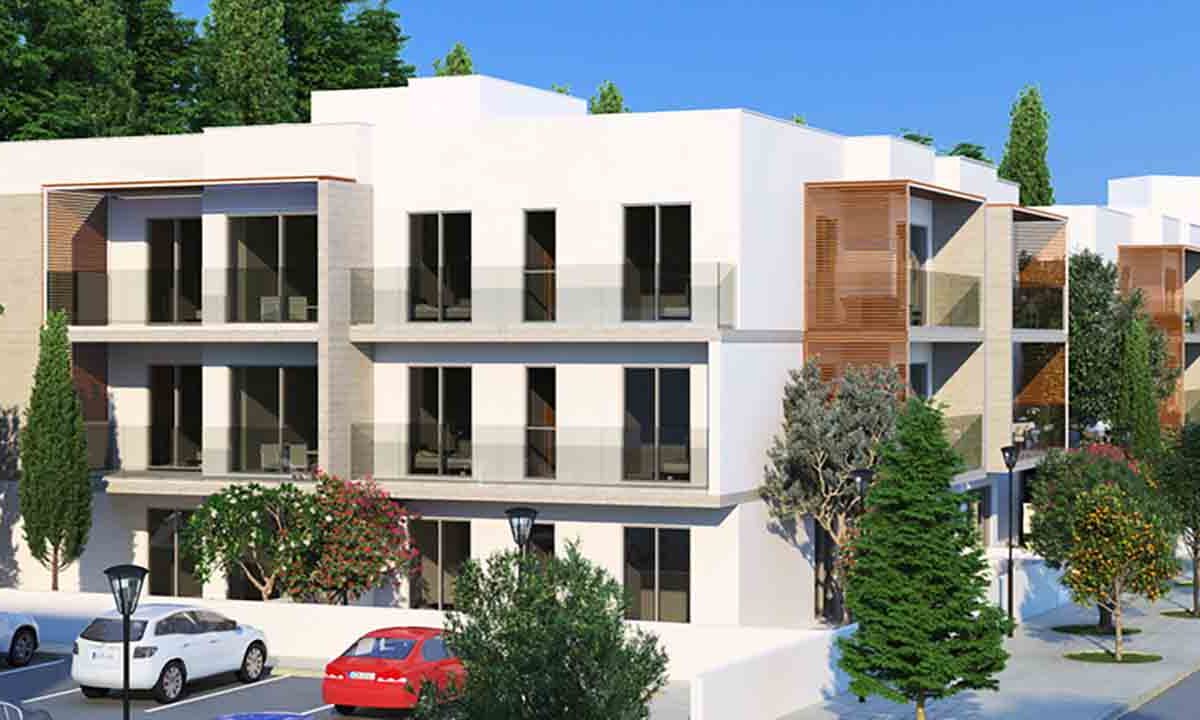 Render of the residential block and street parking in Kato Paphos